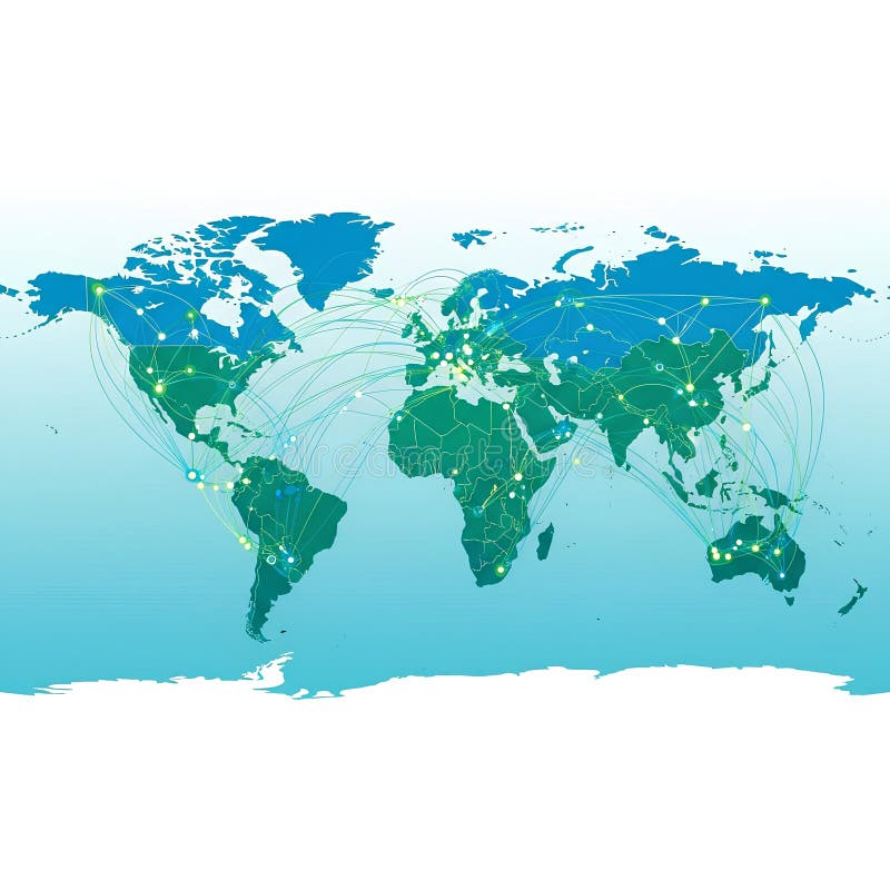 World map with glowing network connections representing global business collaboration