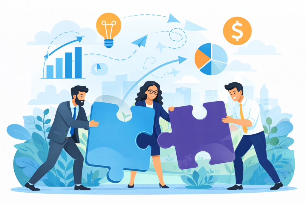 Digital transformation and business technology solutions illustration